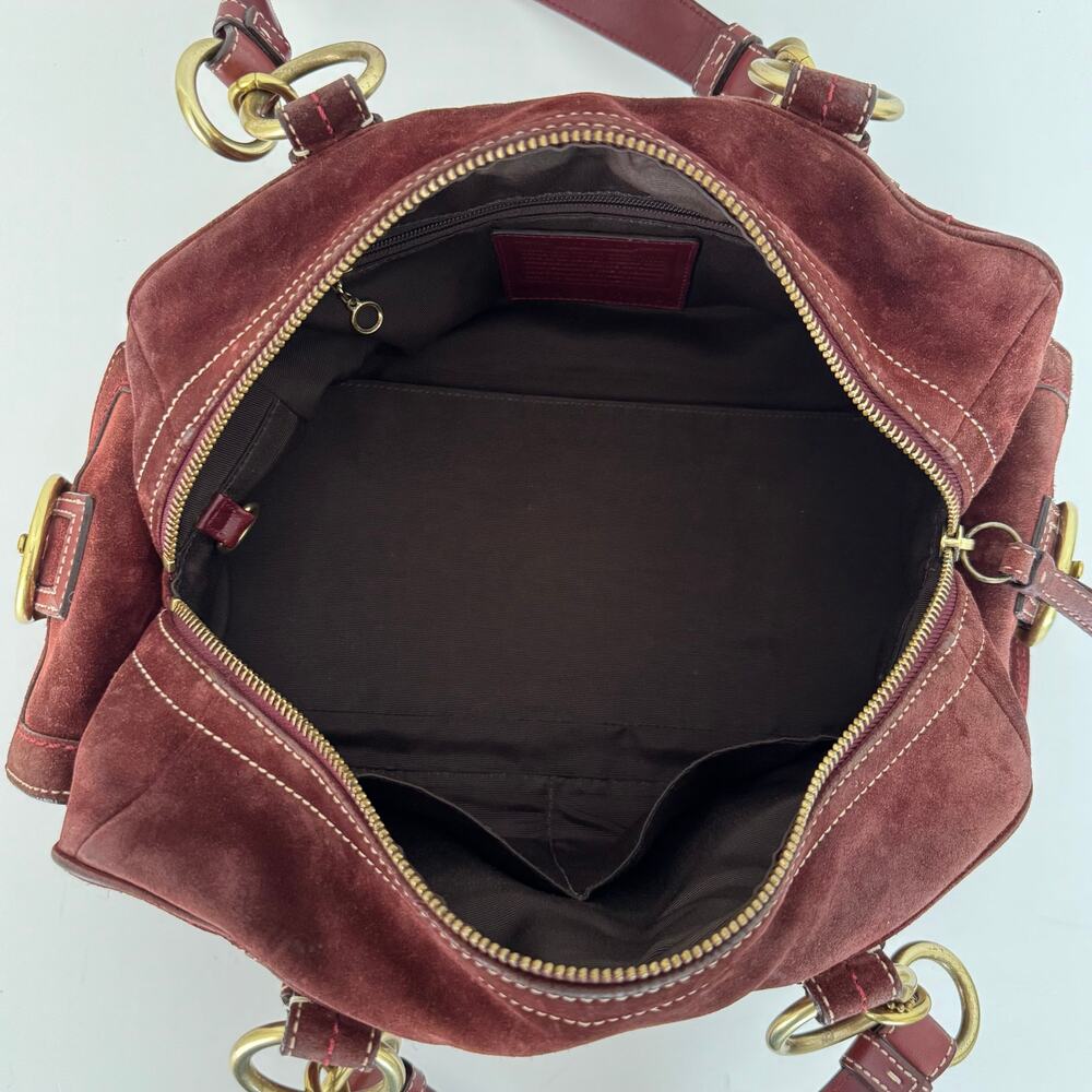 Coach Suede Vintage Mia Soho Satchel Bag with Leather Trim Red Burgundy F10061 - Picture 14 of 16